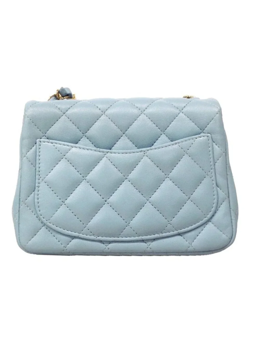 Chanel Shoulder Bag Mini Quilted Lambskin Light Blue Champagne Gold